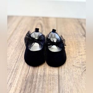 Carter’s Baby Girls Black Velvet Mary Jane Shoe With Black Glittery Mesh Bow